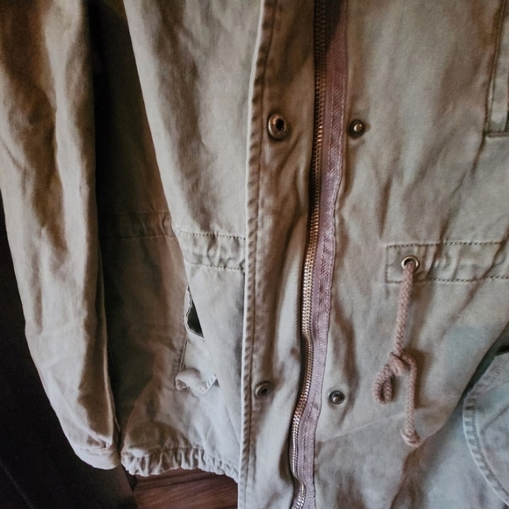 Per Se Canvas Olive Green Utility Jacket Rugged Size Large POCKETS Drawstring - Picture 13 of 16